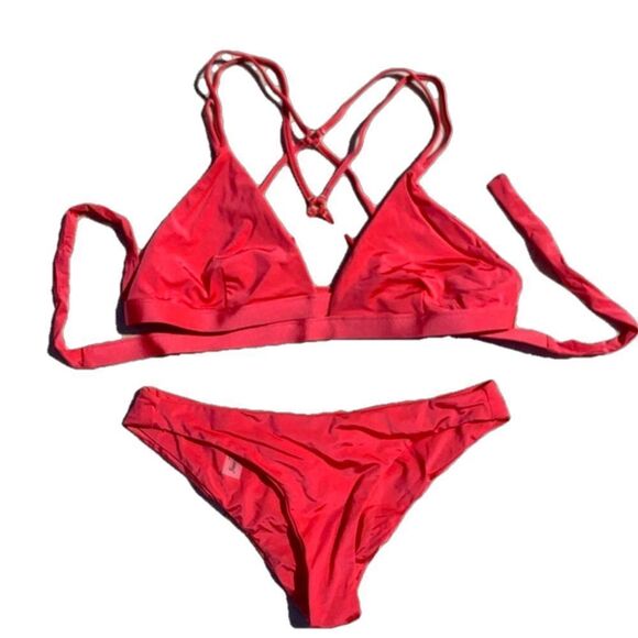 NWOT Beach Bunny Bikini top Large bottom Small coral orange or pink scrunch butt - Picture 1 of 2